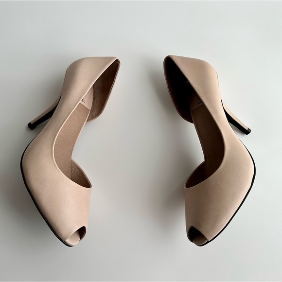 ✨New JEFFREY CAMPBELL Compose Leather Half d’Orsay Peep Toe Pumps Natural 10M - Picture 5 of 10
